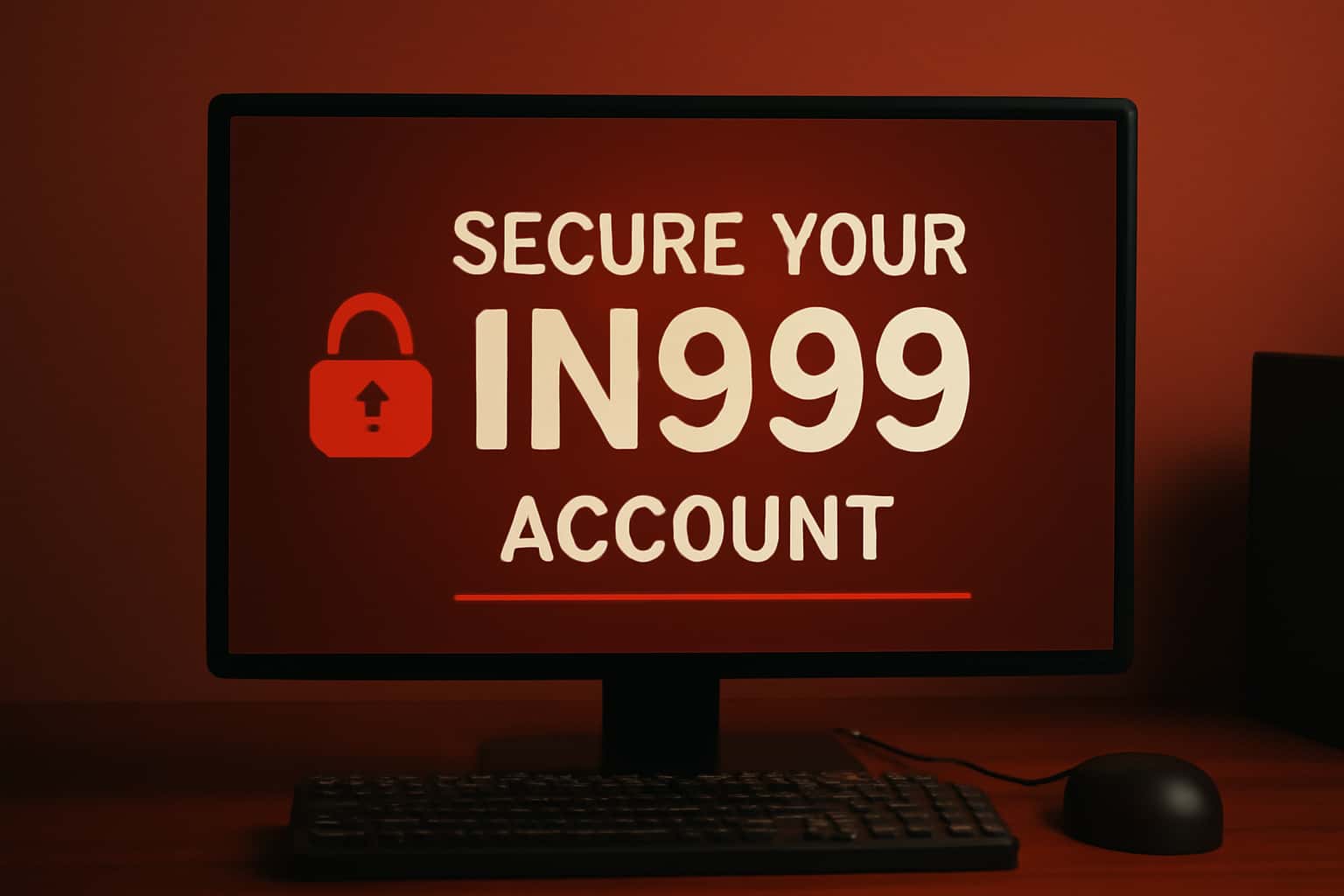 Informational scene illustrating security measures for an IN999 account.